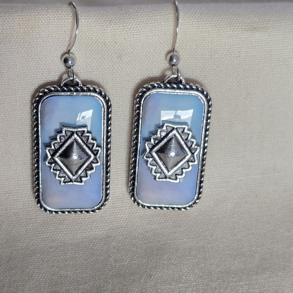 Faux Moonstone Aztec Earrings Western
